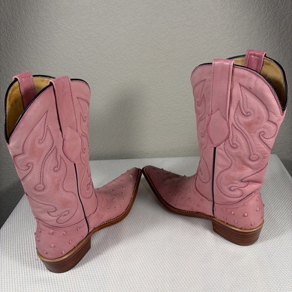 Los Altos Versace Square Toe Ostrich Pink Wide Cowboy Western Boots Size 5 - Picture 6 of 10